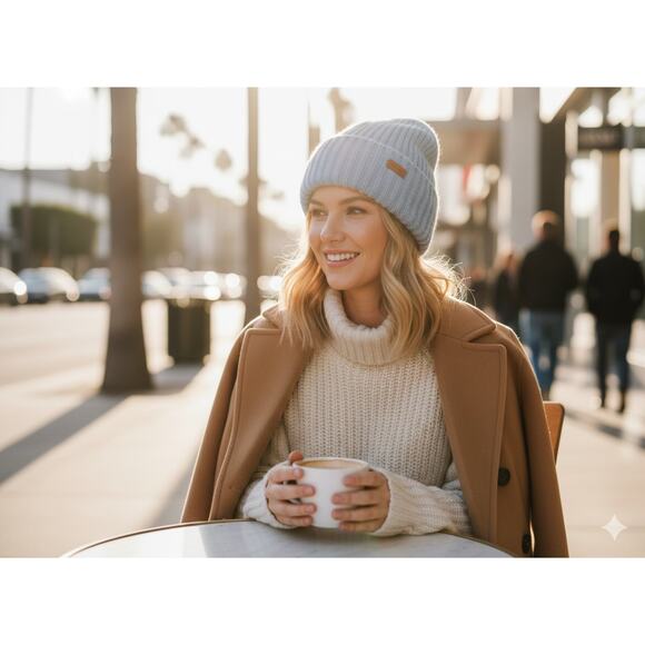 VINCE NWT $165 100% Cashmere Chunky Rib Beanie Hat in Light Tide Blue OS - Picture 1 of 16